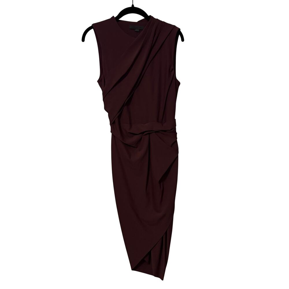 Alexander Wang Burgundy Draped Cocktail Midi Dress Size 8 - Picture 2 of 5